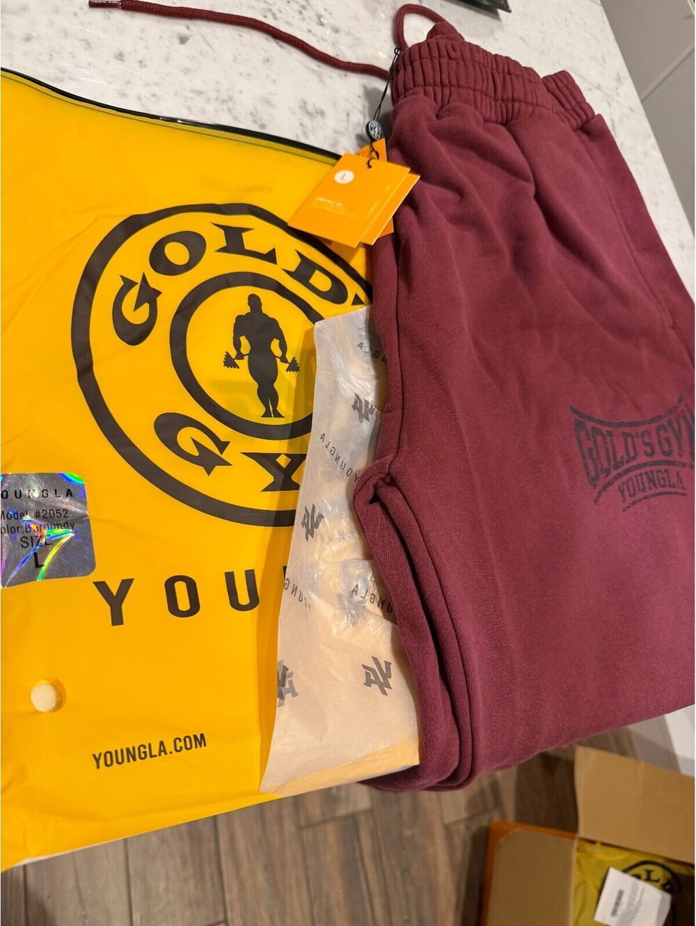 YoungLA - Large Burgundy Golds Gym -2052 - Gold's Iron Legacy Heritage Sweats